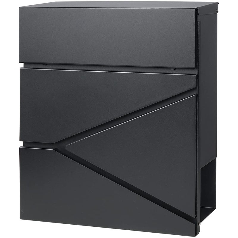 Jssmst Locking Mailbox Wall Mount- Waterproof mailboxes with Secure Key Lock and Newspaper Compartment, Key Lock Drop Box Extra Large Capacity, 12.9 x 4.1 x 14.2 Inch, Black, SM-HPB933 New - Image 1